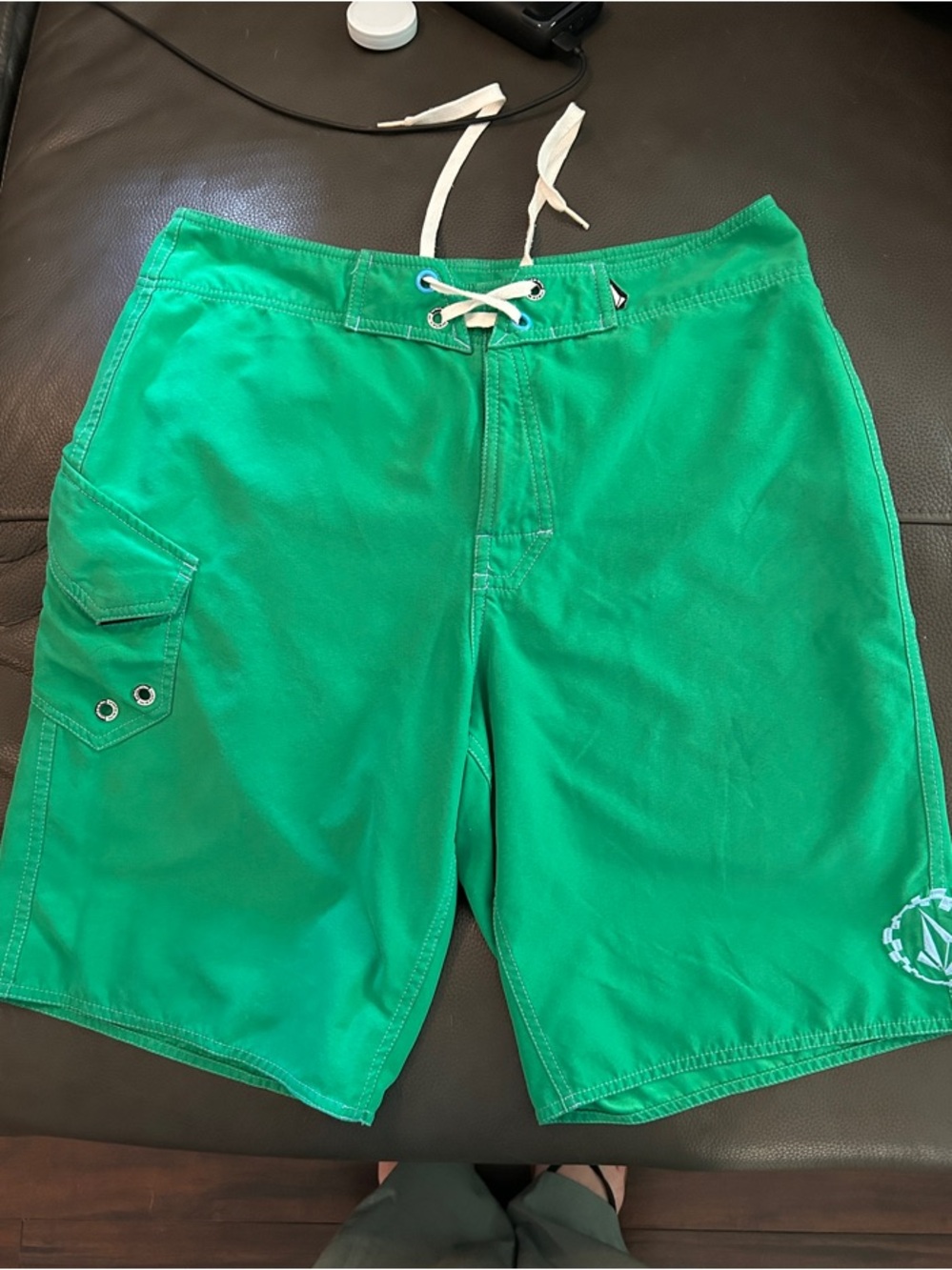 Volcom Men’s Bright Green Boardshorts with Lace-Up Waist